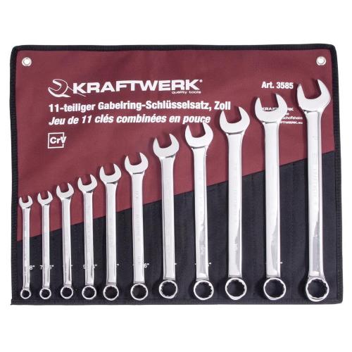 Kraftwerk Tools 3585R 11-p. comb. wr. set 3/8"-1" w/pouch