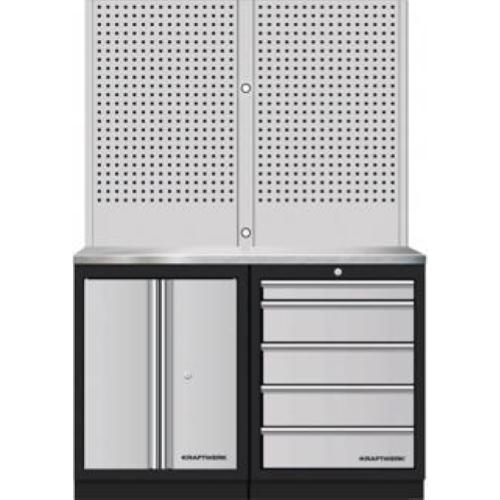 Kraftwerk Tools 3964K-S5-WIX Mobilio 2er combi paroi perforée acier inoxydable, 5 tiroirs