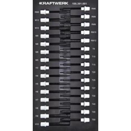Kraftwerk Tools 105.301.001 3/8'' Socket l. Hexagon TX Multi-tooth Ribe 30pc Inlay 20x40