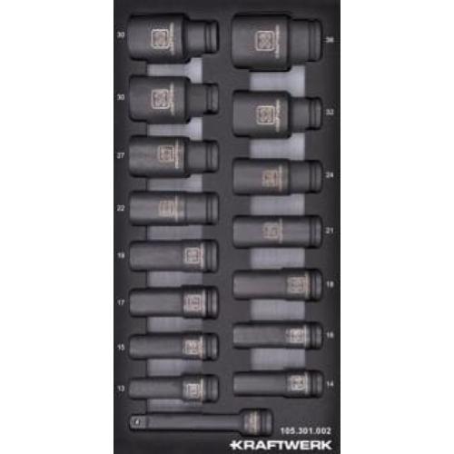Kraftwerk Tools 105.301.002 Llaves de vaso largas de 1/2'' 16-pzas. Inlay 20x40